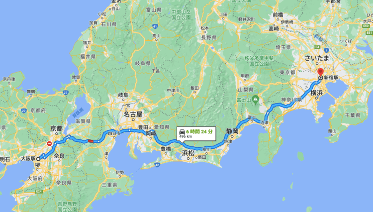 大阪から東京までのルート